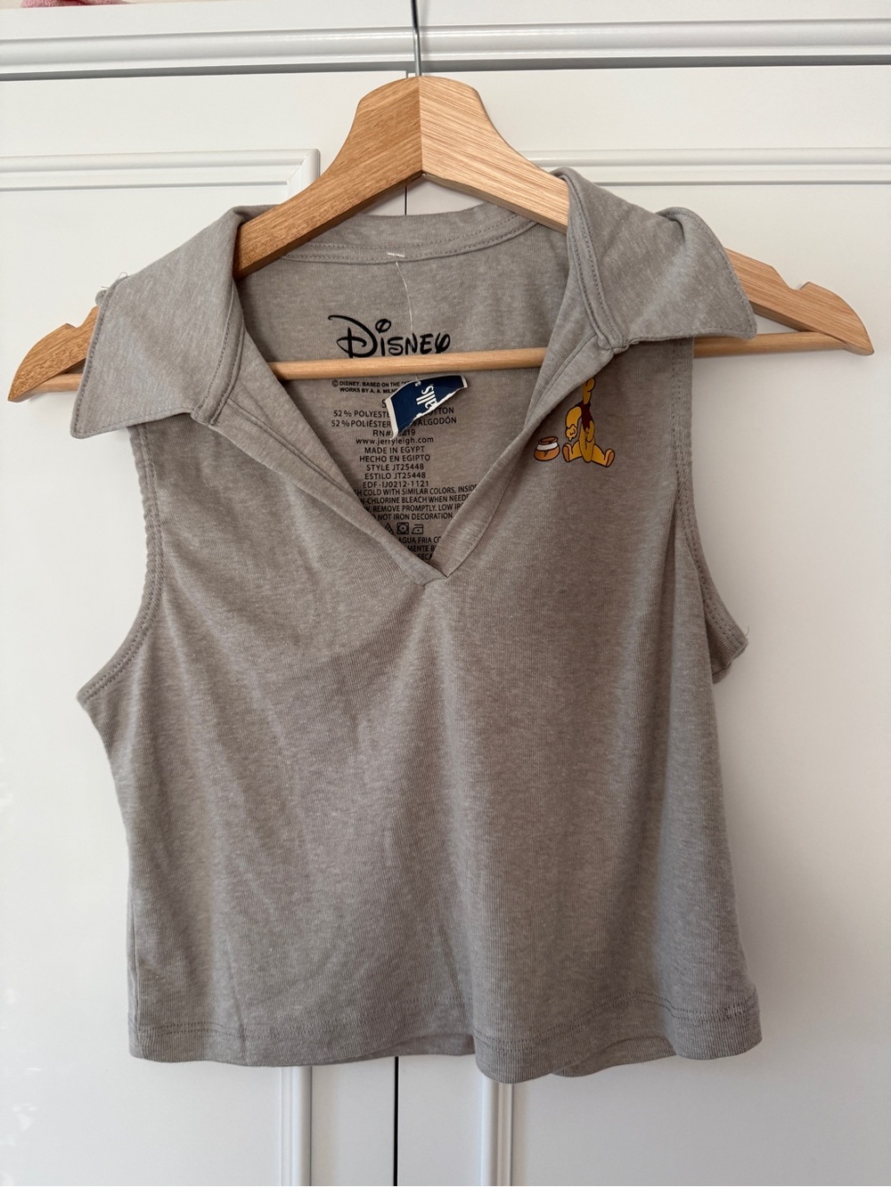 Disney Women’s Gray Sleeveless Polo Tank Top with Small Character Detail